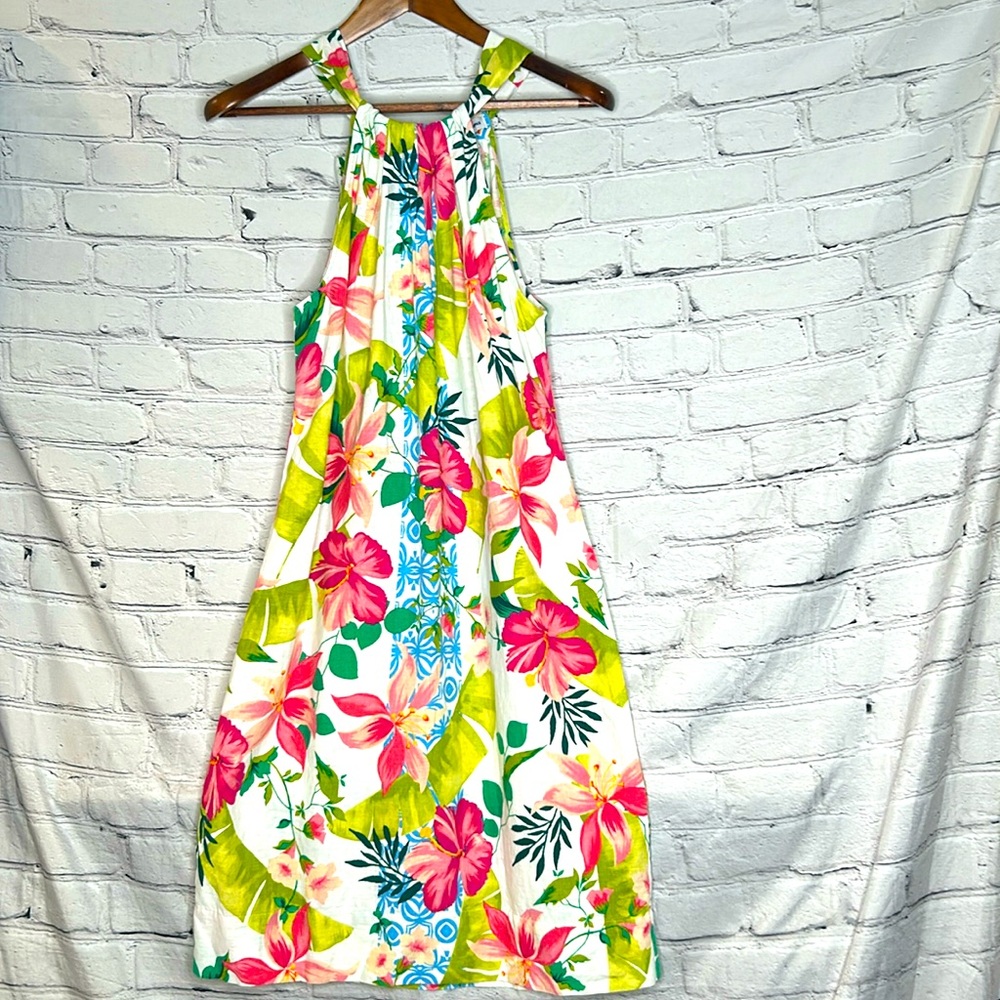 Tommy Bahama Halter Style Tropical Print Linen Print Dress Size Small